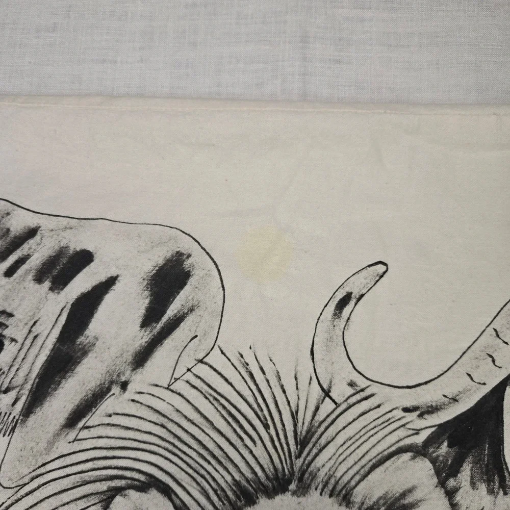 VTG Hand Painted African Wildlife Pillow Cover Ivory Black Lion Elephant Rhino S